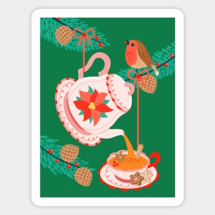 robin Christmas tea Magnet